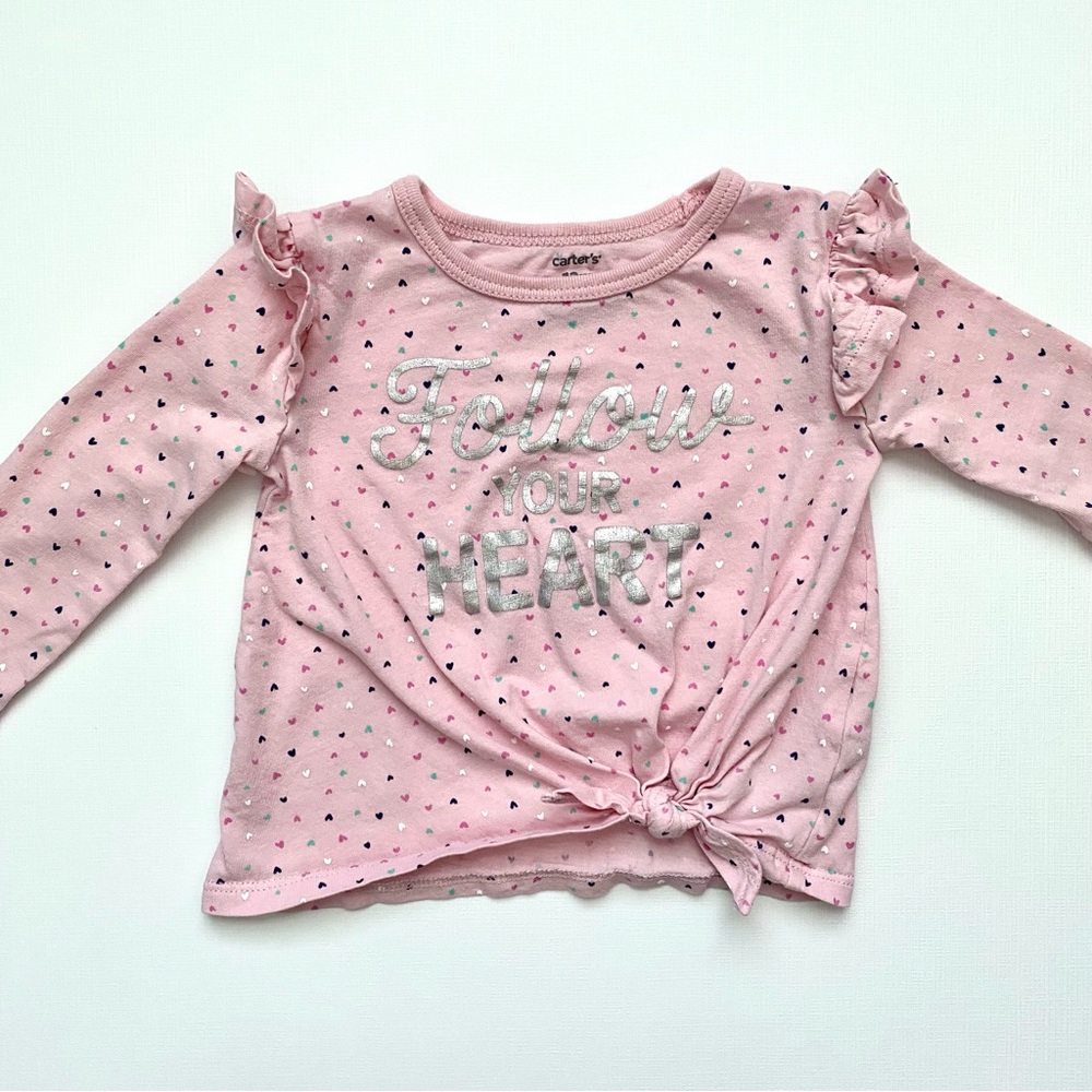 Carter’s Baby Girl Tie-Front “Follow Your Heart” Long Sleeve Ruffle Shoulder Tee
